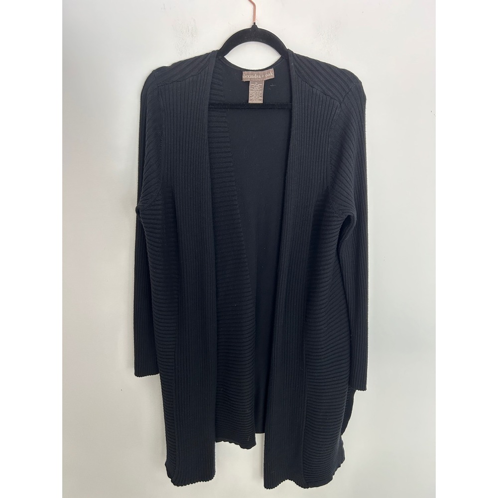 Alexandra + Oak Black Ribbed Open Front Duster Cardigan Sweater Womens XL